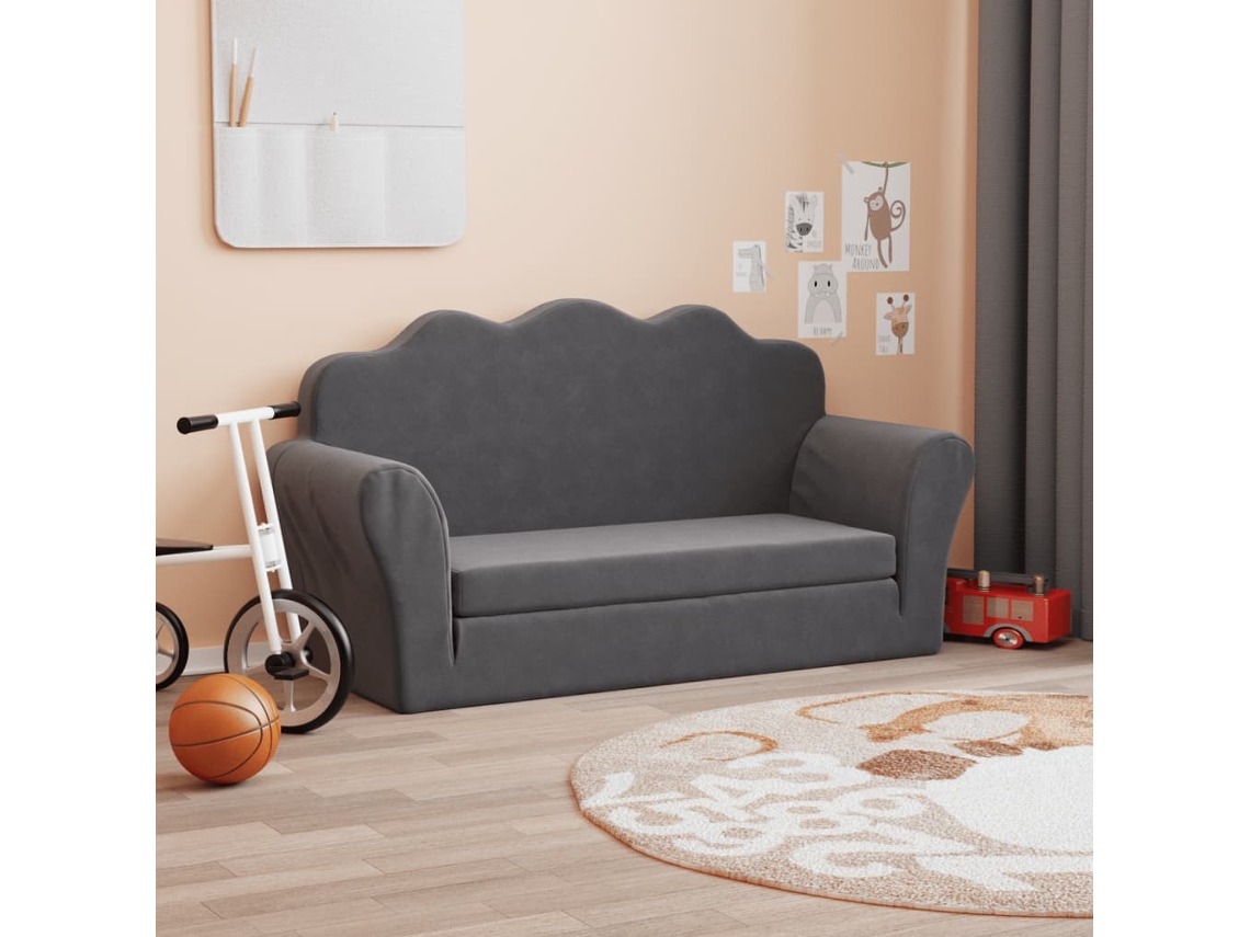 Vidaxl Sofá-cama Infantil De 2 Lugares Pelúcia Macia Antracite