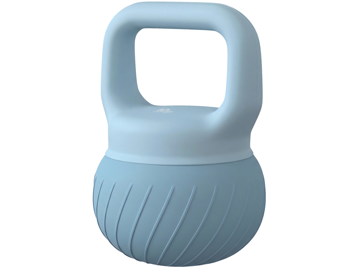 Kettlebell de 10 kg pré-embalado com área metálica e capa antiderrapante para treino, azul claro, 24x24x32 cm - Design moderno e prático