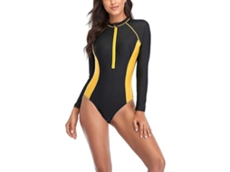 Roupa de mergulho curta de neoprene de 3 mm com mangas compridas, tamanhos P a 4XG, amarela.