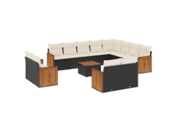 Conjunto 13 de sofás de jardim com almofadões VIDAXL vime PE preto