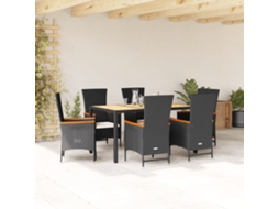 Vidaxl 7 Pcs Conjunto De Jantar P/ Jardim C/ Almofadões Vime Pe Preto