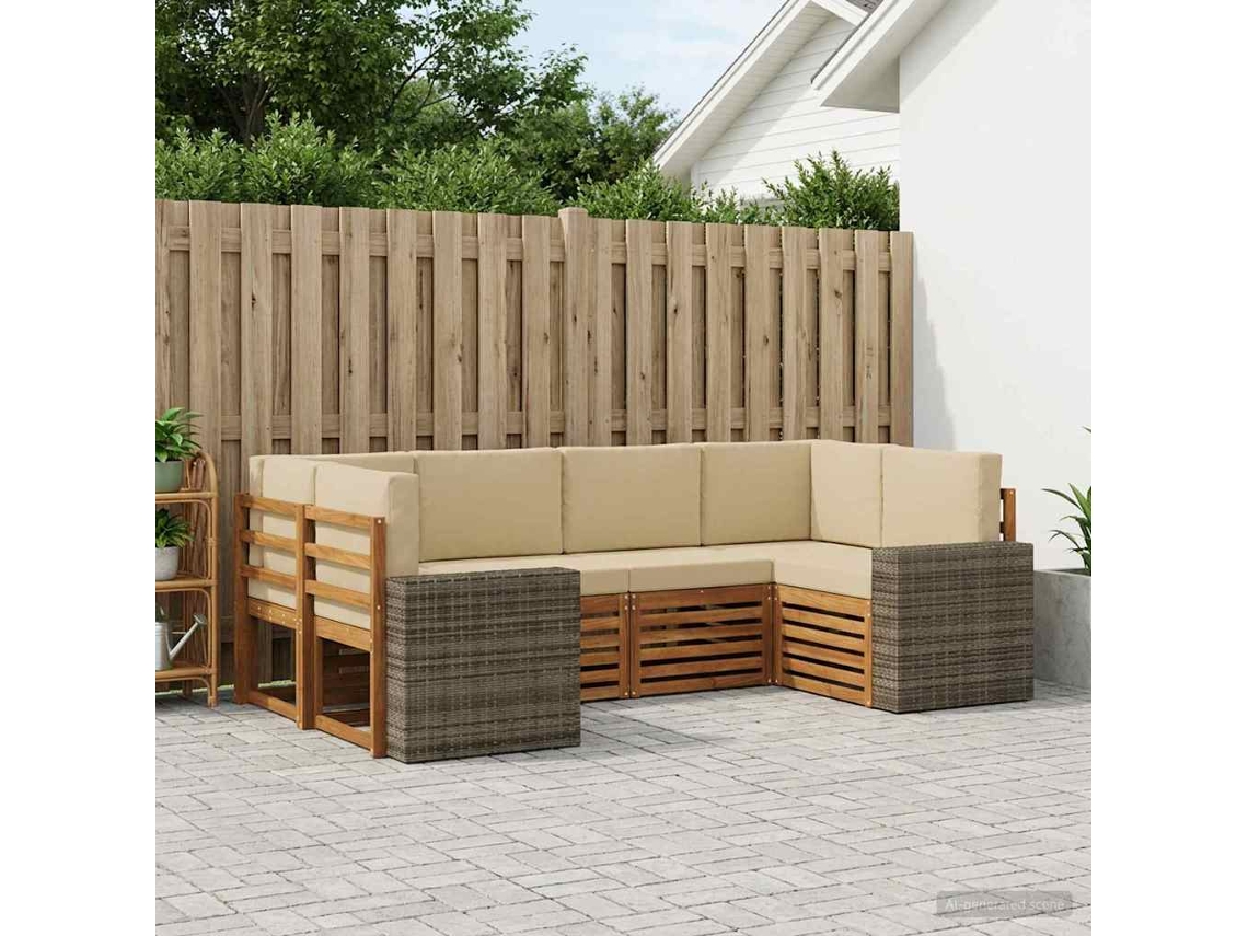 Vidaxl Conjunto De Sofás Para Exterior 6 Unid. Natural E Bege