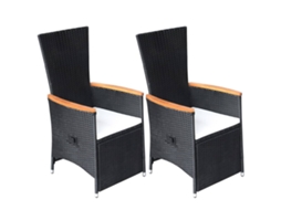Cadeiras Jardim Reclináveis 2 Pcs C/ Almofadões Vime Pe Preto Dkd Home Decor