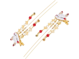 Par de presilhas de cabelo em estilo chinês com faixa metálica e pompom de raposa, para decoração.