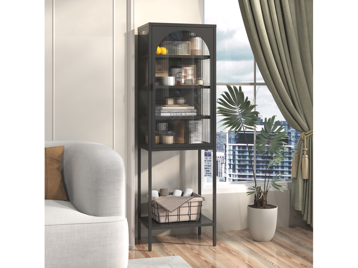 Armário Expositor De Metal E Vidro Com 5 Níveis E 3 Prateleiras Ajustáveis. Para Cozinha, Sala, Banheiro E Escritório. H160×l50×p35 Cm.