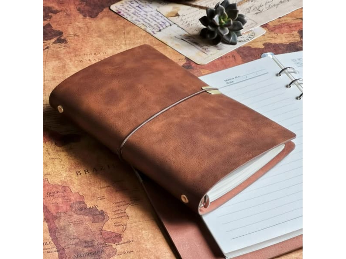 Caderno De Couro A5, Diário De Viagem Recarregável, Genuíno