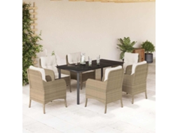 Vidaxl 7 Pcs Conjunto De Jantar P/ Jardim Com Almofadões Vime Pe Bege