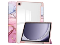 Capa Para Tablet Samsung Galaxy Tab A9+ Com Suporte Triplo, Estampa E Revestimento Em Couro Acrílico Transparente.