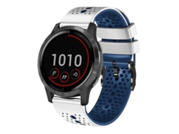 Pulseira De Relógio Lurelia Para Garmin Vivoactive 4 22 Mm Em Silicone Perfurada Bicolor Branca E Azul
