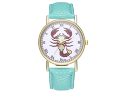 Relógio de Pulso Feminino de Quartzo com Pulseira de Couro Pu Estilo Simples Dial Redondo Menta