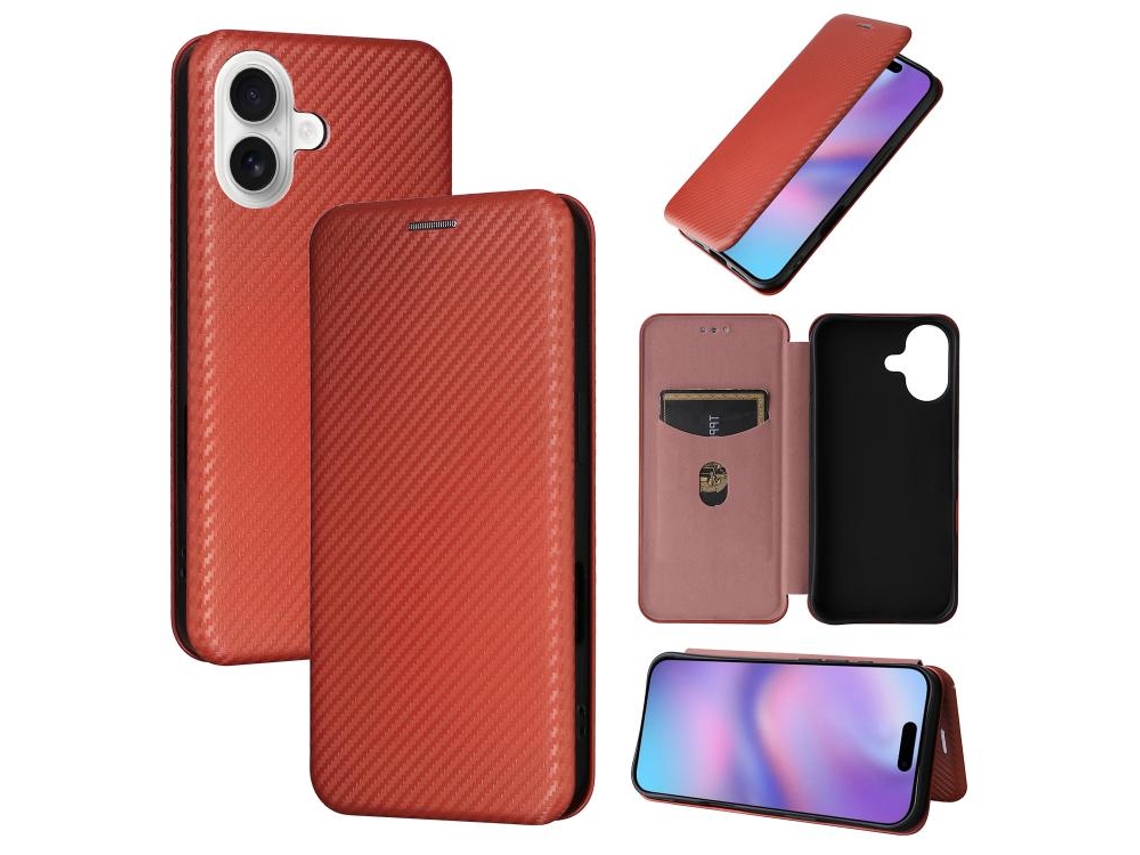 Capa Para Iphone 17 Em Couro Com Textura De Fibra De Carbono