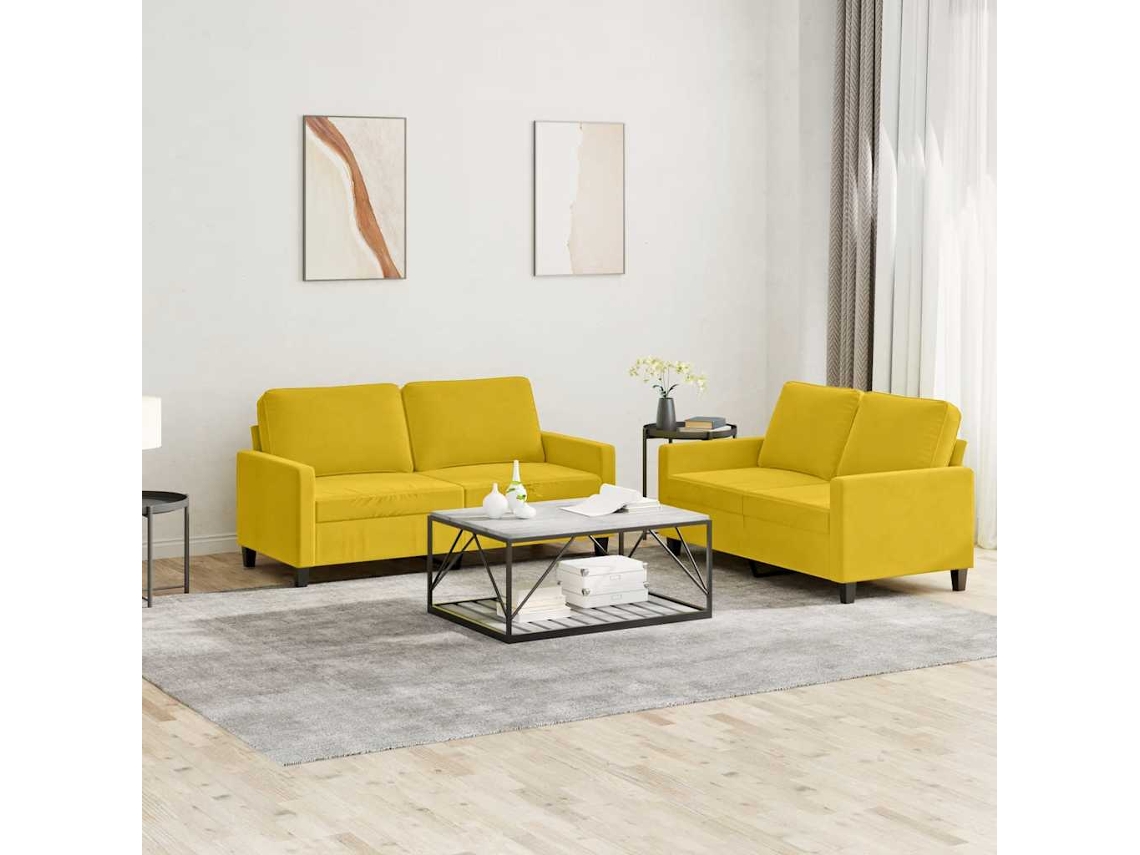 Vidaxl 2 Pcs Conjunto De Sofás Com Almofadões Veludo Amarelo