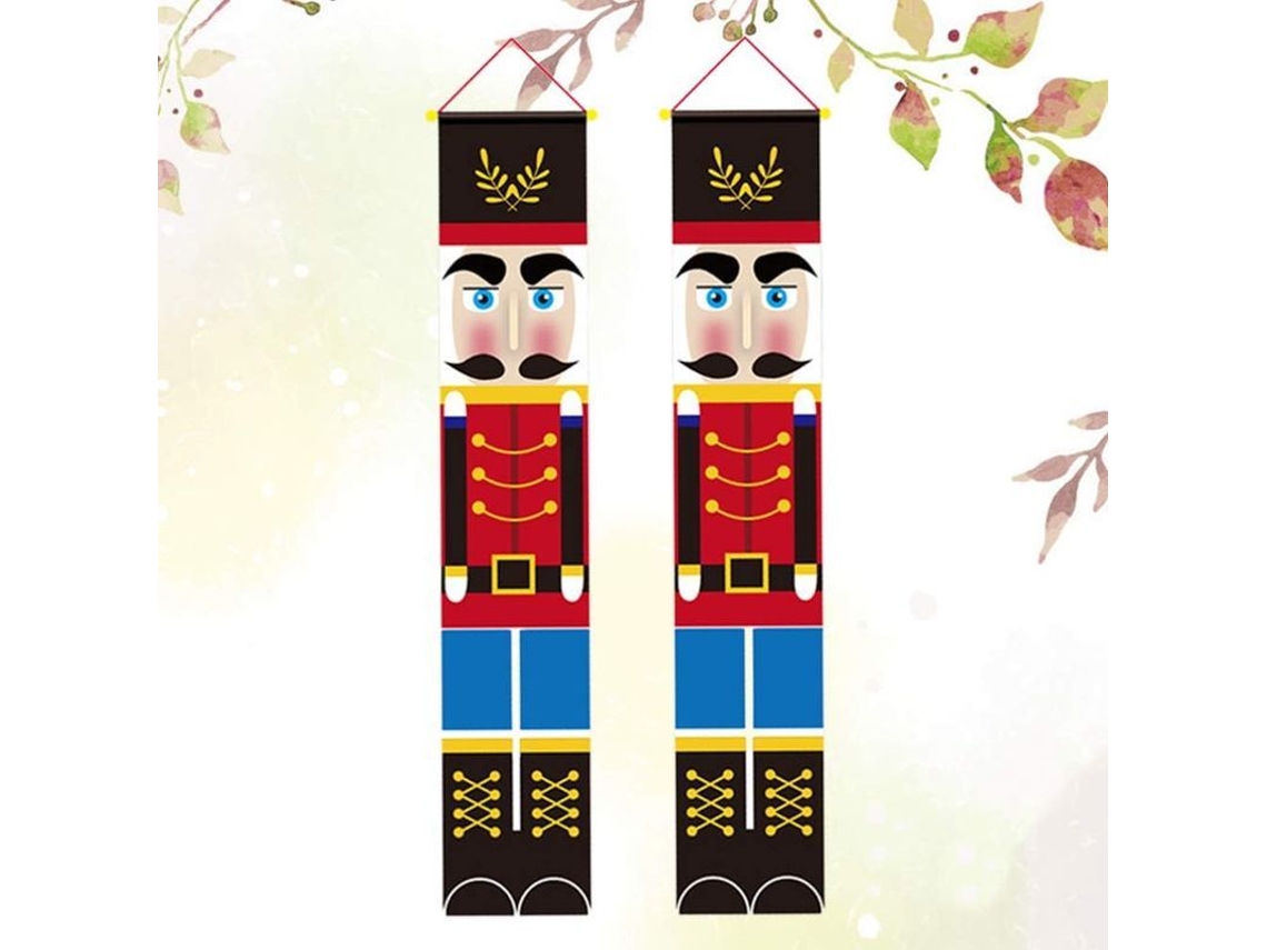 Placa De Varanda De Natal Soldado Modelo Nutcracker Bandeiras Penduráveis Para Decoração De Casa Interior Exterior