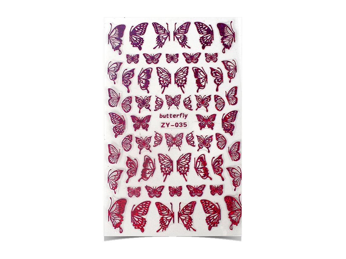 Adesivos De Arte Para Unhas De Borboleta Com 3D Hot Stamping Decalque Para Unhas A Laser Decoração De Adesivos Para Unhas 3D Vermelho ZMDECQNA 8 Un