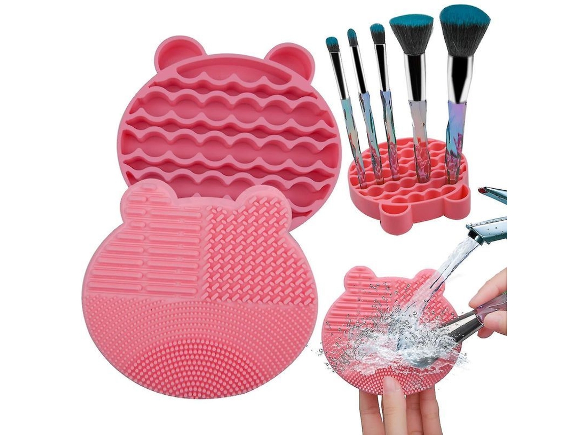 Tapete De Limpeza De Pincéis De Maquiagem 2 Em 1, Silicone Portátil Com Design De Urso Para Limpeza E Secagem