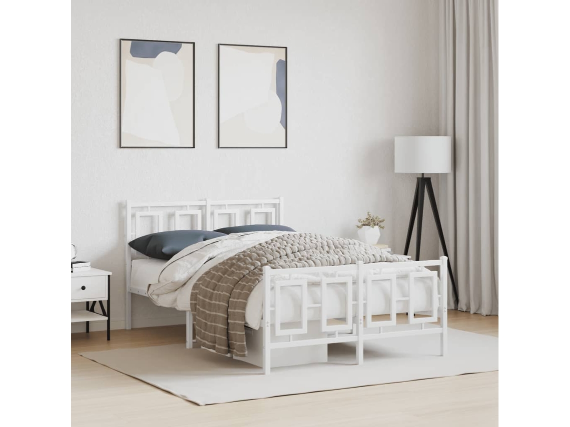 Estrutura De Cama Com Cabeceira E Pés 120x190 Cm Metal Branco