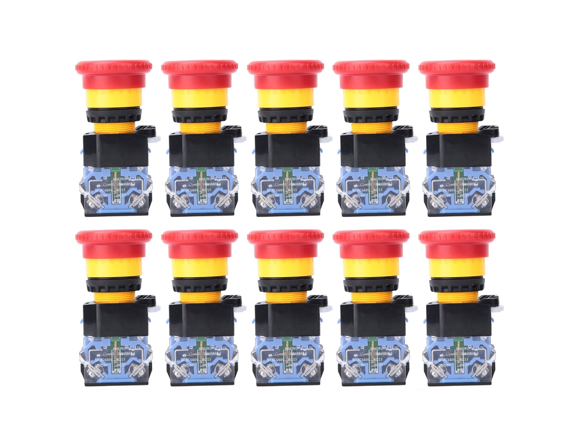 10 Peças Bem38-11m Botão De Cogumelo 22mm Chave De Push Stop Auto Bloqueio Vermelha