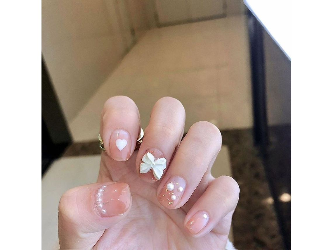 Dicas de Unhas Falsas Artificiais Diy Leite Chá Coração Borboleta Produto Final 24 Peças