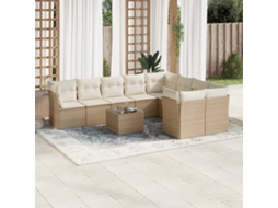 Vidaxl 10 Pcs Conjunto De Sofás P/ Jardim Com Almofadões Vime Pe Bege