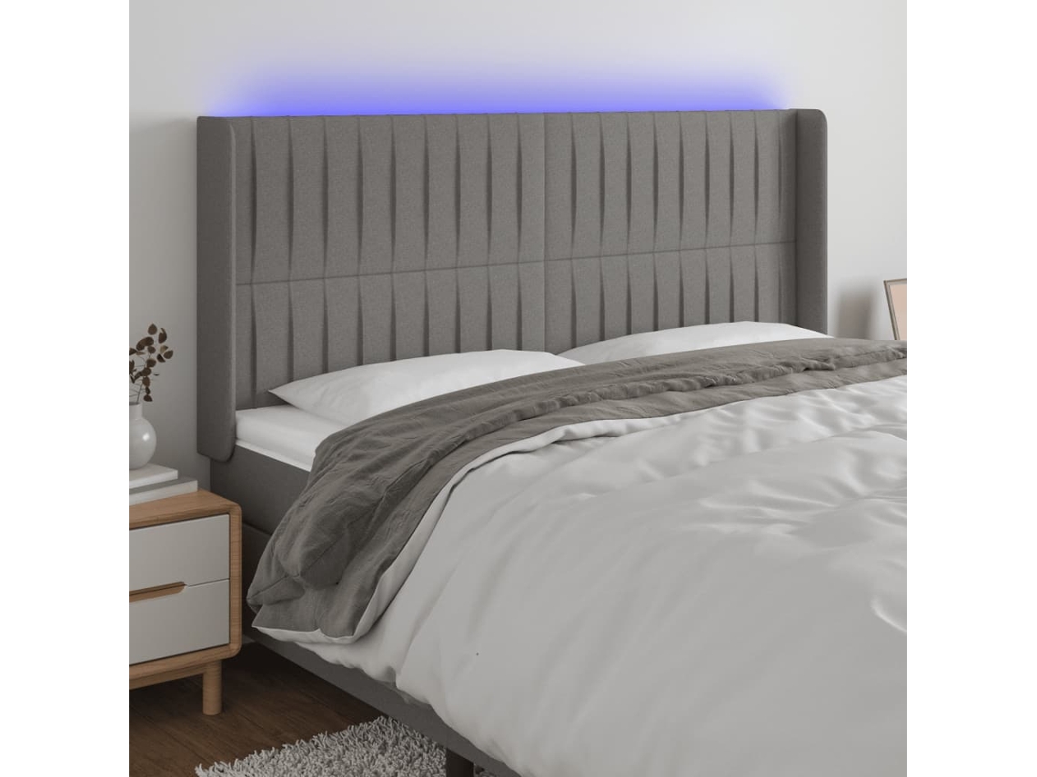 Cabeceira De Camapainel De Cabeceira C/ Led Tecido 163x16x118/128 Cm Cinza Escuro Lovely Home