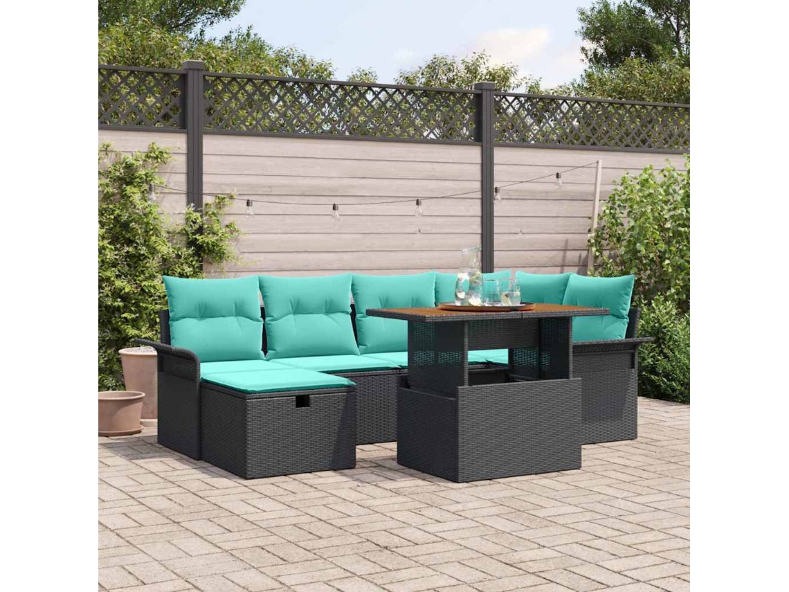 Vidaxl Conjunto De Sofá De Jardim 7 Unid. Preto Vime Pe