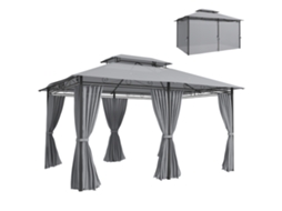 Pavilhão do Jardim. Gazebo Externo com Cortinas. Telhado Ventilado. Cinza Escuro Ge