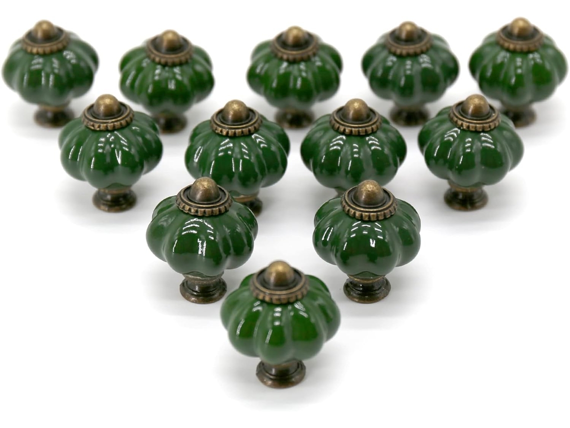 Conjunto de 12 Puxadores Gaveta em Cerâmica, Verde Escuro , para Cômoda BRILVIBERA (35 Mm)