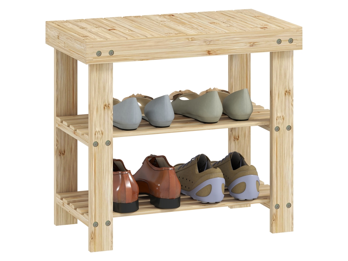 Banco de bambu 3 níveis para 4 pares, natural DECORALAR TECH