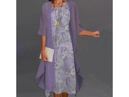 Vestido Boho Para Mulher Com Cardigan Estampado Floral Casual De Duas Peças Morado 4xl