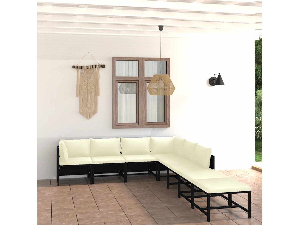 Vidaxl 8 Pcs Conjunto Lounge De Jardim C/ Almofadões Vime Pe Preto