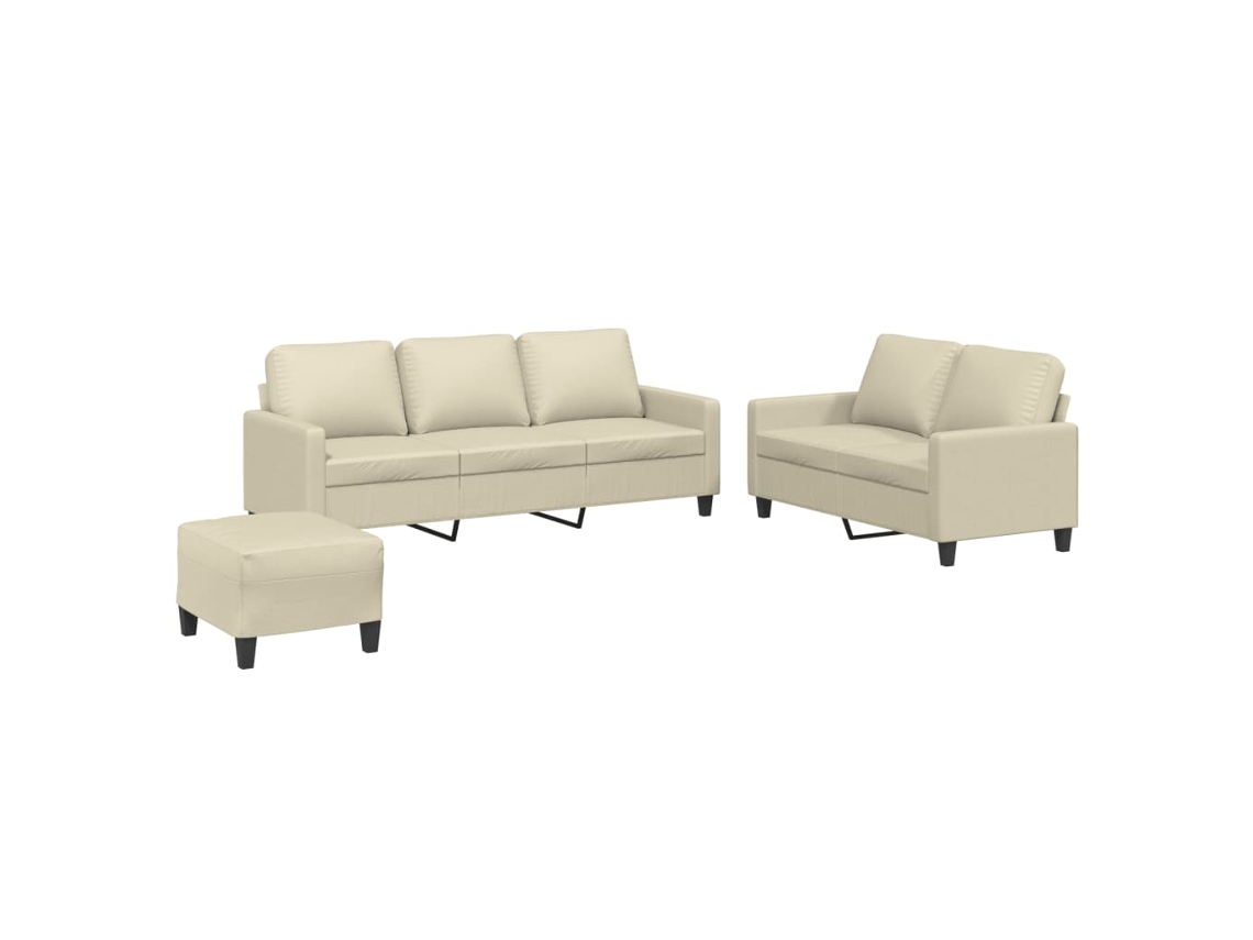 3 Pcs Conjunto Sofás com Almofadões de Couro Artificial Cor Creme MAISON EXCLUSIVE