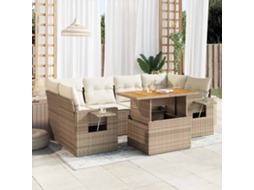 Vidaxl 7 Pcs Conjunto De Sofás P/ Jardim Com Almofadões Vime Pe Bege