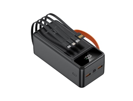 Powerbank 60.000 Mah, Bateria Externa Klack 22.5w, 2 Usb-a, 4 Cabos Integrados 2 Adicionais Tipo-c E Micro Usb, Ecrã Led E Lanterna.