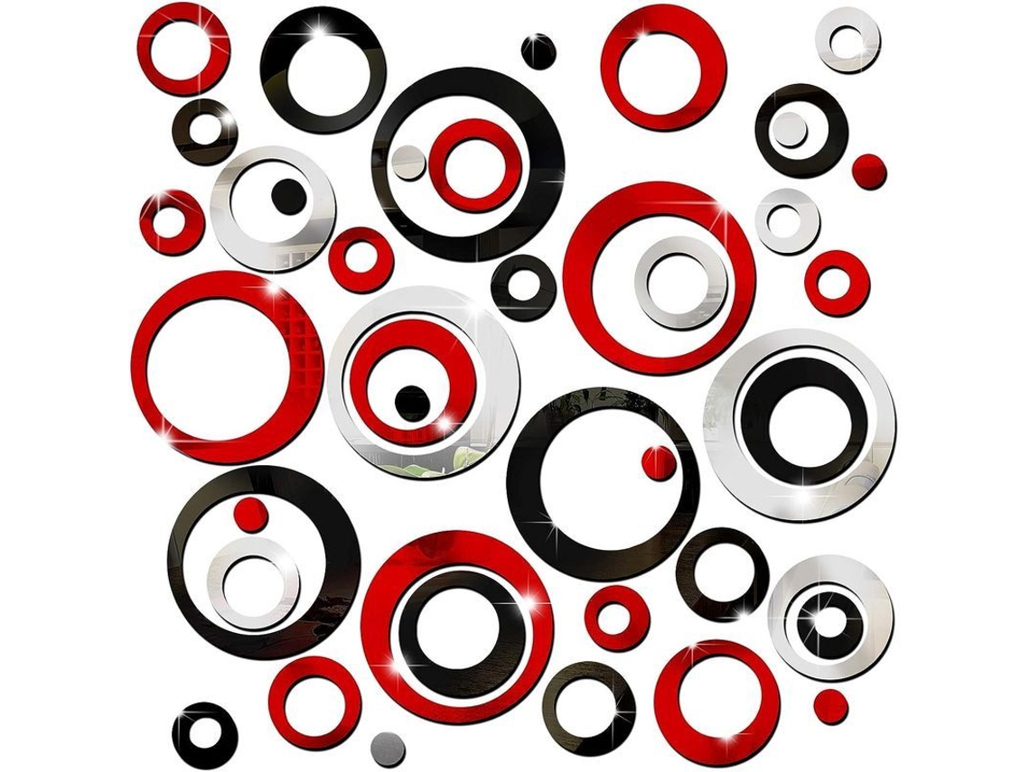 2026 72 Pegatinas de Espejo Acrílico Redondas Removibles Decoración para Salón Plata Rojo Negro