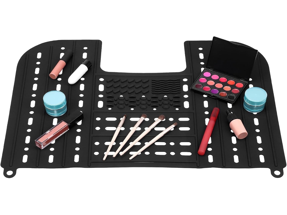 Tampa De Pia Dobrável Silicone Antiderrapante Veemoon 55x43 Cm Preta, Tapete Organizador e Secador Rápido para Pinceis