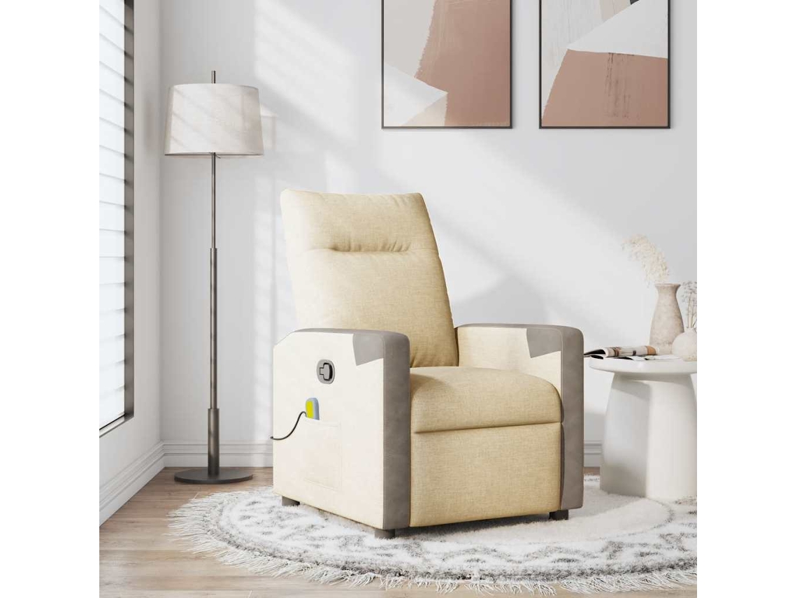 Poltrona De Massagens Reclinável Tecido Cor Creme Lovely Home
