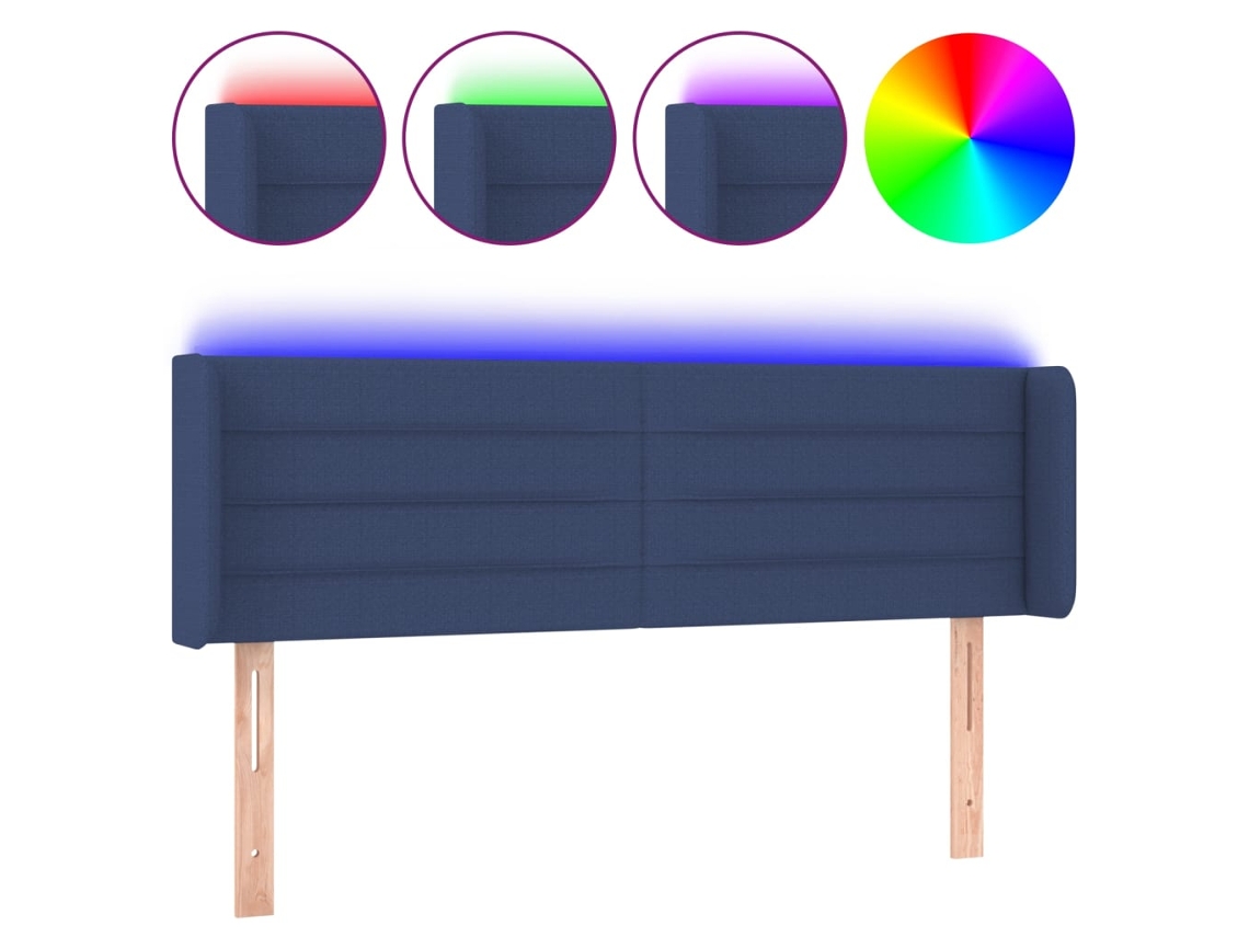 Cabeceira de Cama com Luzes Led Tecido Azul MAISON EXCLUSIVE (147x16x78 cm)