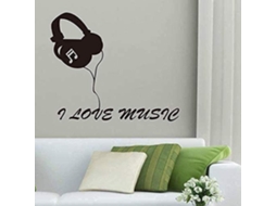Adesivos de parede de moda, decalques decorativos de parede, design artístico "Eu amo música", parede da sala de estar, mural criativo, acessórios de parede para quarto, 60x72cm
