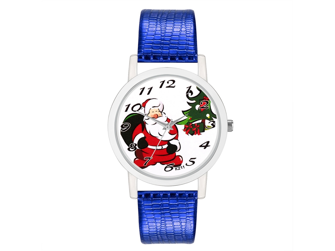 Reloj De Moda Navideño De Cuarzo Con Correa De Pu Para Hombre Y Mujer Azul