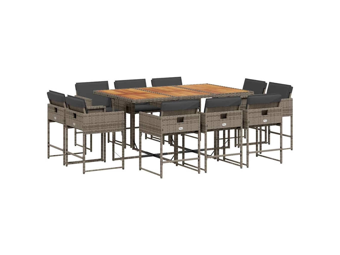 Conjunto de 11 Jantar para Jardim com Almofadões Vime Pe Cinzento MAISON EXCLUSIVE