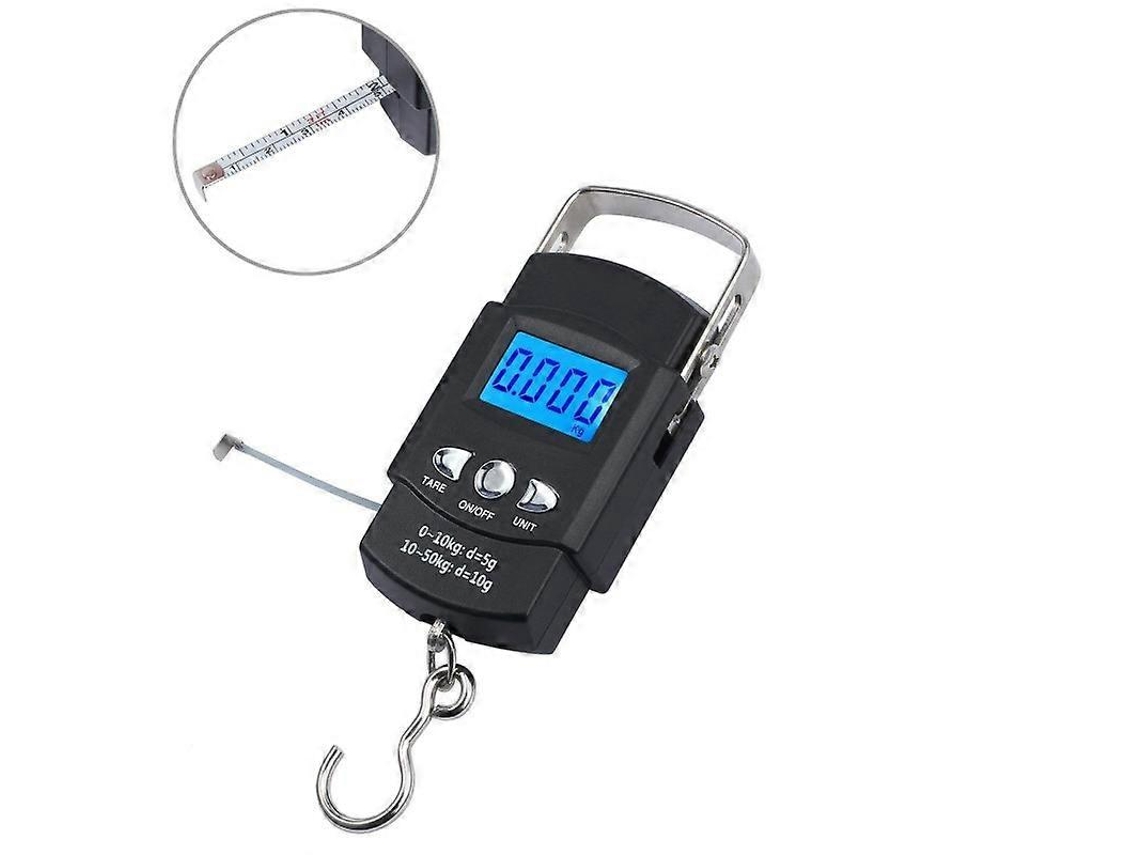 Balança de bagagem 50kg com fita métrica e gancho de aço inox, portátil e precisa para pesca e viagens | S/MARCA