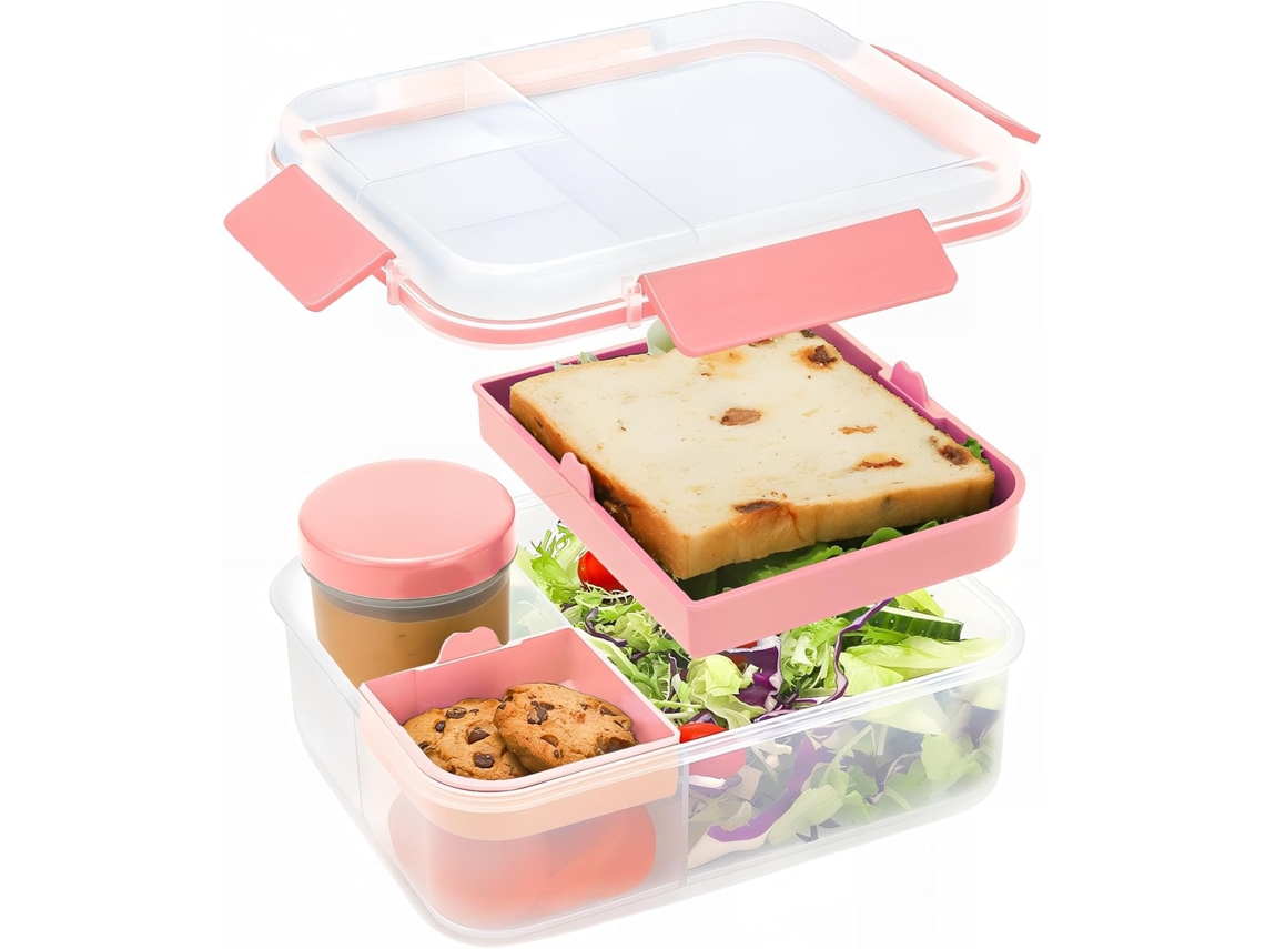 Marmita Para Adultos 1600 Ml - Bento Box Com Compartimentos À Prova De Vazamentos - Lancheira Infantil - Rosa