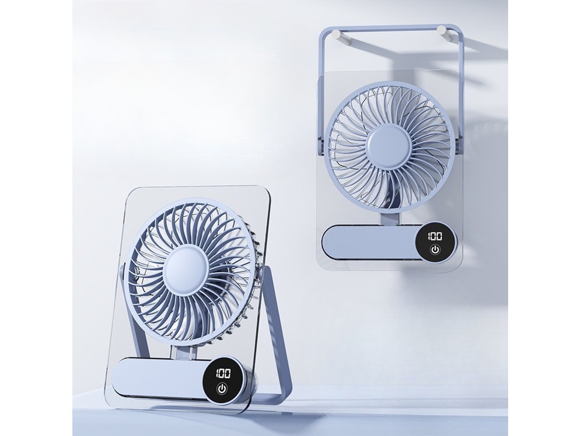 Ventoinha de Mesa Portátil Recarregável Usb com Display Digital 4 Velocidades Ajustáveis ​​ HENTEN HOME (azul)