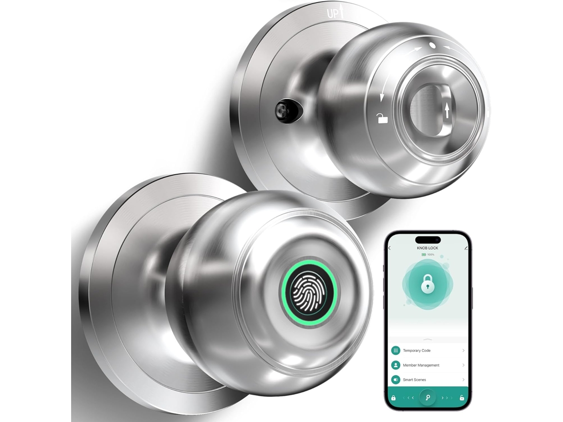 Fechadura De Porta Com Impressão Digital, Maçaneta Biométrica Com Controle Por Aplicativo E Chave Aquaforge (prata)