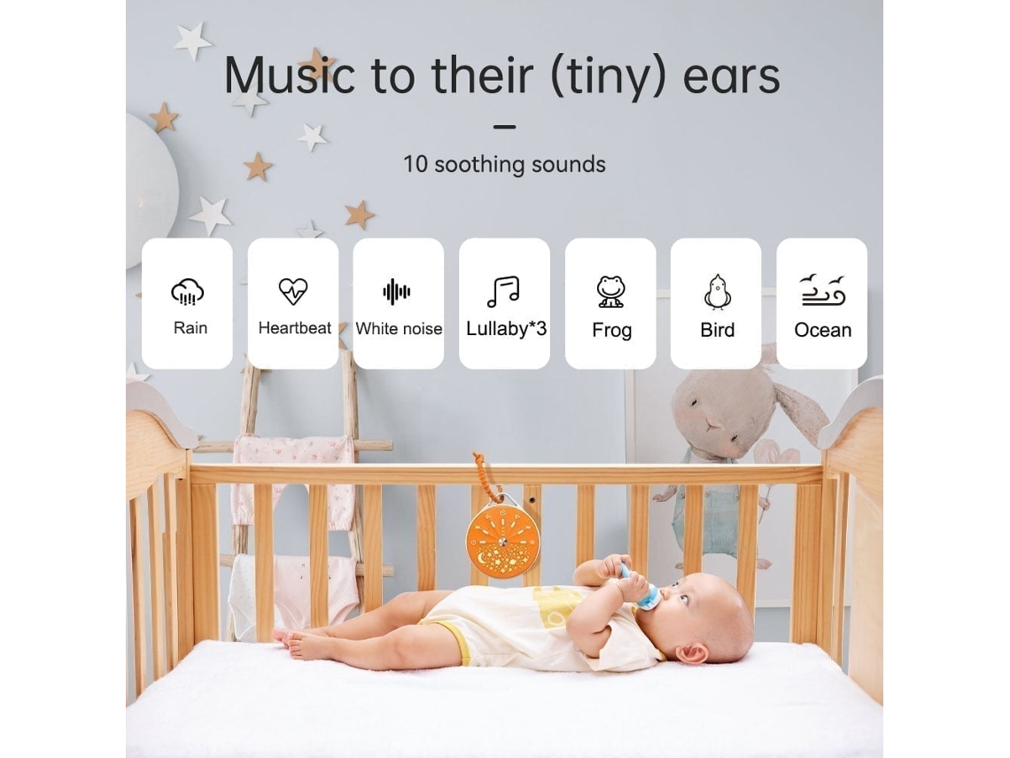 Primerox máquina de Sono Portátil para Bebê com Ruído Branco Luz Noturna Estrela 7 Cores Bateria Recarregável