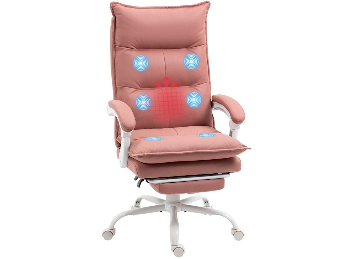 Cadeira Massagem + Aquecida Escritório C/ Altura Ajust. + Encosto Reclinável, 66x74x121,5cm, Rosa