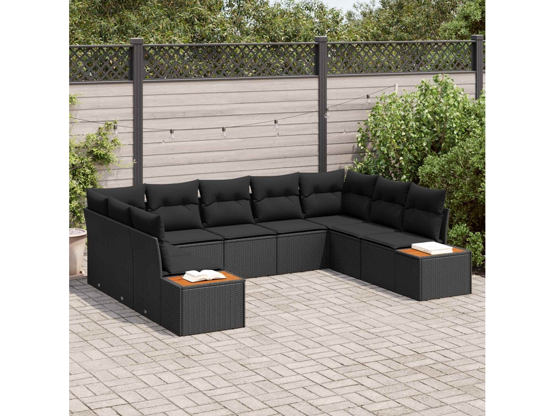 Vidaxl Conjunto De Sofá De Jardim 5 Unid. 9-número De Lugares Preto
