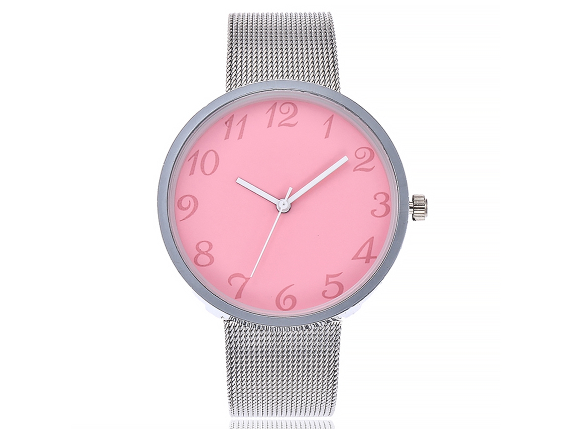 Relógio de Pulso Feminino de Quartzo com Cinto de Malha Alloy Vansvar Rosa Estilo Simples Casual