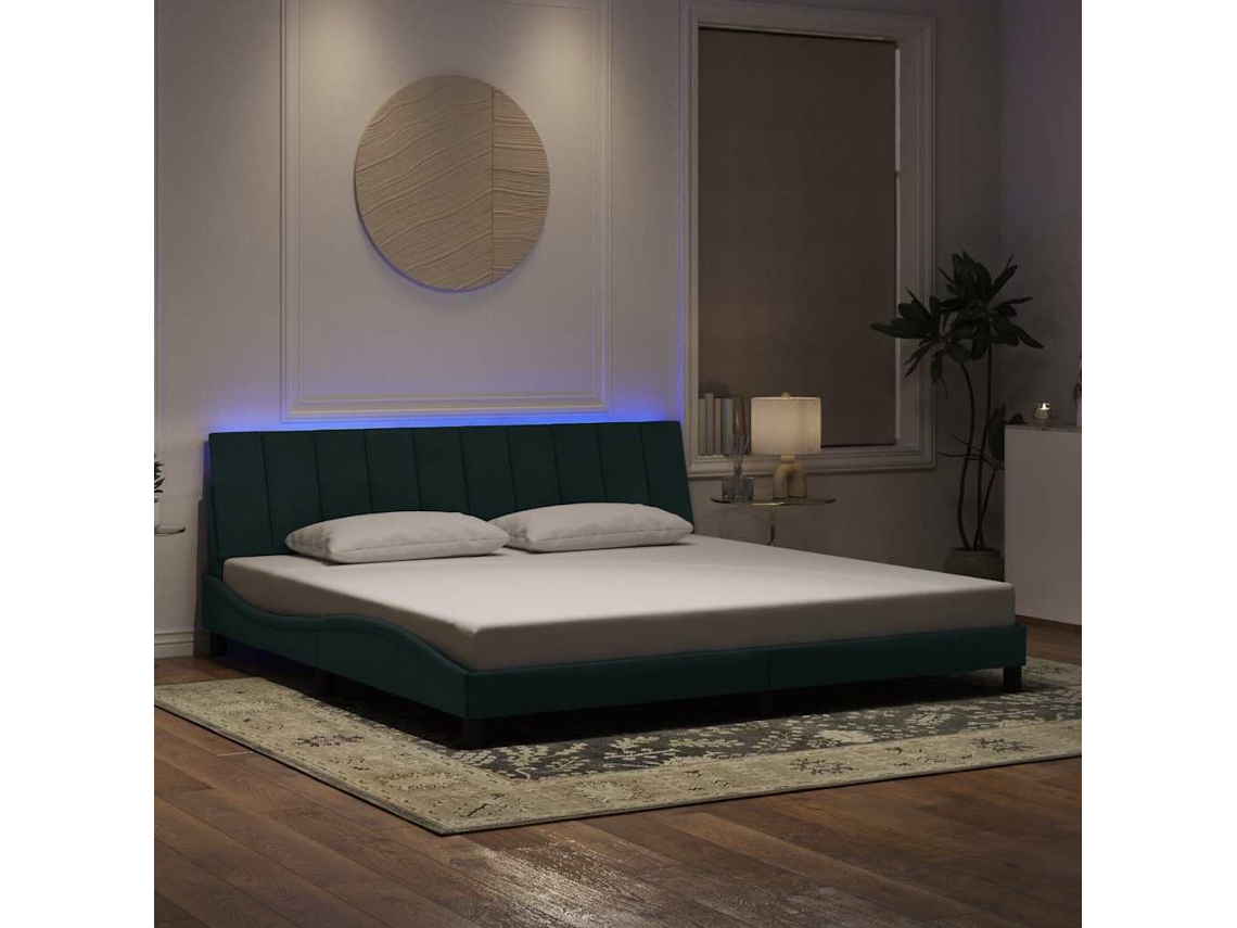 Vidaxl Estrutura De Cama Com Led Sem Colchão Hanko 200x200 Cm Veludo Verde-escuro