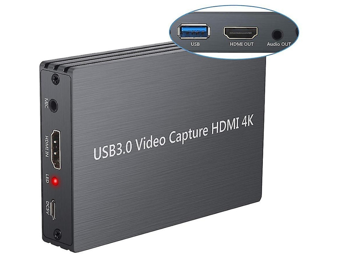 Placa De Captura Hdmi 4k Captura De Jogo, Vídeo Hd 1080p, Usb 3.0, Gravação De Vídeo Ao Vivo, Saída Hdmi, Entrada De Microfone Preto Yizhood